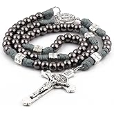 HanlinCC Saint Benedict Paracord Rosary Necklace Large and Heavy Metal Beads Durable Rugged Cord Catholic Rosary for Men