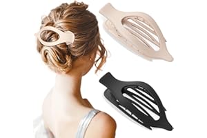 Oeusnael Large Flat Hair Clips, French Concord Lay Down Claw Clips for Thick Thin Hair, Neutral Matte Non-slip Alligator Clips, Strong Hold Duck Billed Barrettes for Women Girls, 2 Pcs (Beige & Black)