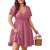 SCOMCHIC Women's Plus Size Summer Dresses Short Sleeve Sweetheart Neckline A Line Cocktail Boho Cute Mini Short Dress