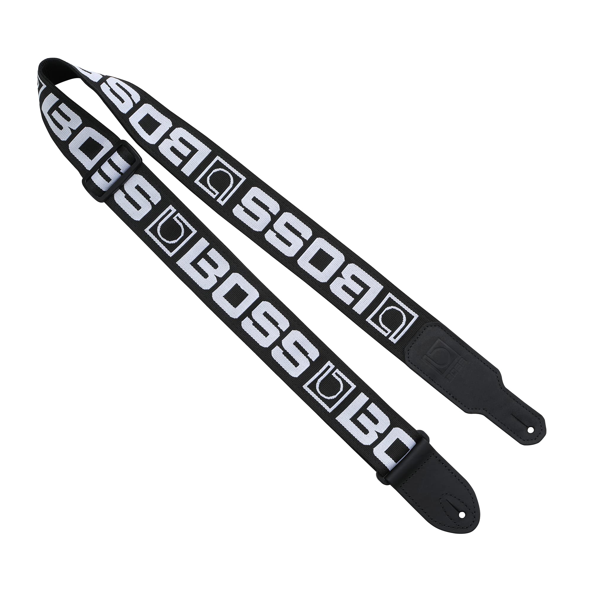 BOSS BSM-20-BW High Quality Instrument Straps in Black with White Logo | Featuring the BOSS Monogram Logo | Two-inch wide Polyester Material for Comfort and Durability | For Guitar, Bass & More