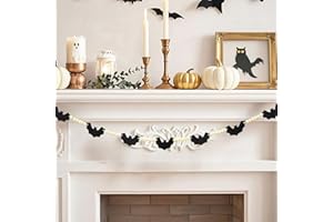 SLADPOEM Halloween Decorations Indoor-Black Felt Bats Wood Beads Garland for Halloween Decors- Farmhouse Felt Banner for Fireplace Mantel Walls
