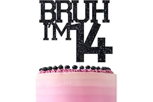 ZACHAKO Black Glitter Bruh I'm 14 Cake Topper, Happy 14th Birthday/Bro I'm 14/It's My 14th Birthday, Funny 14th Birthday Party Decorations Supplies