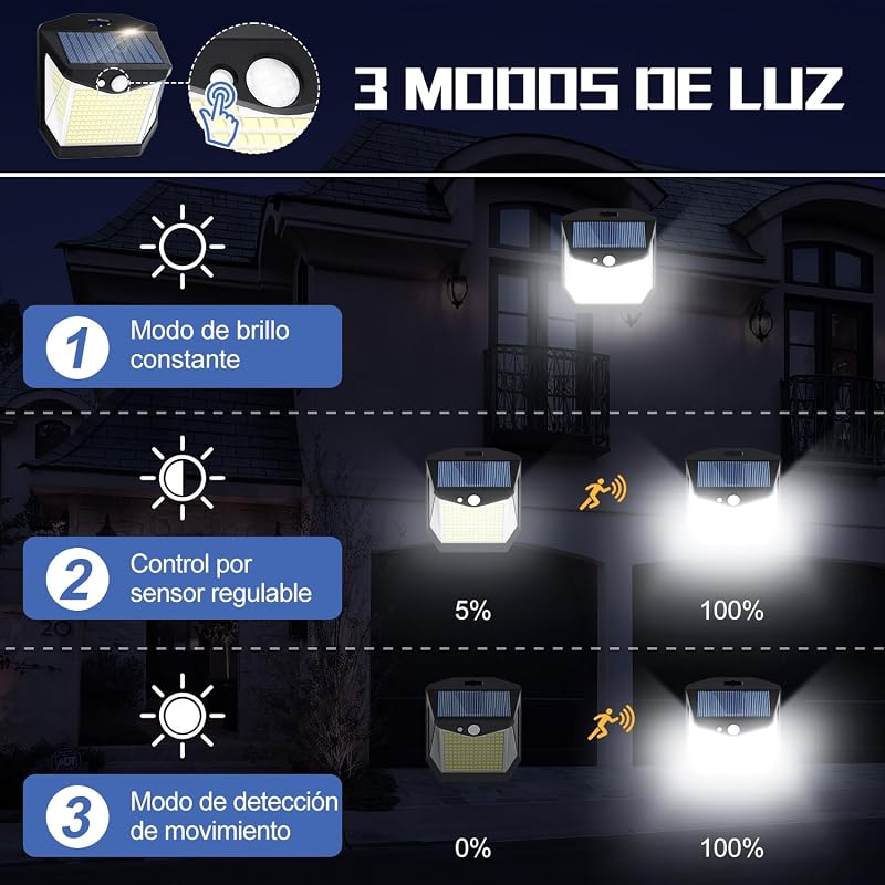 Solares Luz LED Exterior Jardín - 248 LEDs Solar Luces 3 Iluminación Modos