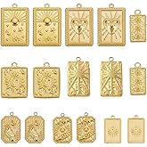 SUNNYCLUE 1 Box 8Pcs Real 18K Gold Plated Stainless Steel Sun Evil Eye Charms Rectangle Bracelet Charms Bulk Metal Love Hearts Moon Star Dangle Charm for Jewelry Making Charms Earrings DIY Craft Women