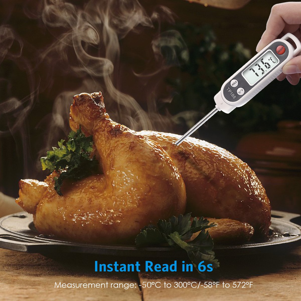 AMIR Digital Meat Thermometer, Upgraded Instant Read Cooking Thermometer with 4.7” Long Probe & LCD Display, Accurate & Fast Food Thermometer with Extended Sheath for Grill, BBQ, Baking, Cooking