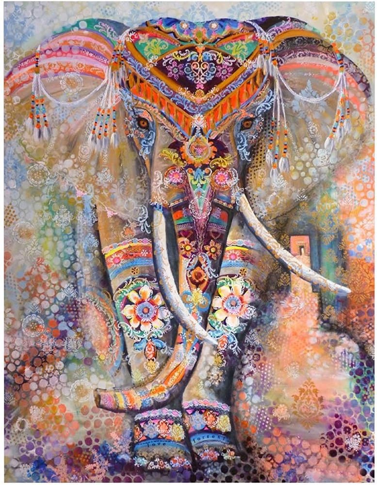 WATATA Elephant Flower Tapestry Popular Indian Wall Hanging Psychedelic Home Bohemian Tapestries (Large/80"x 60")