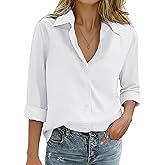 Zeagoo Womens Cotton Linen Button Down Shirts Loose Fit Long Sleeve Collared Blouse Casual V Neck Tops Outfits S-3XL