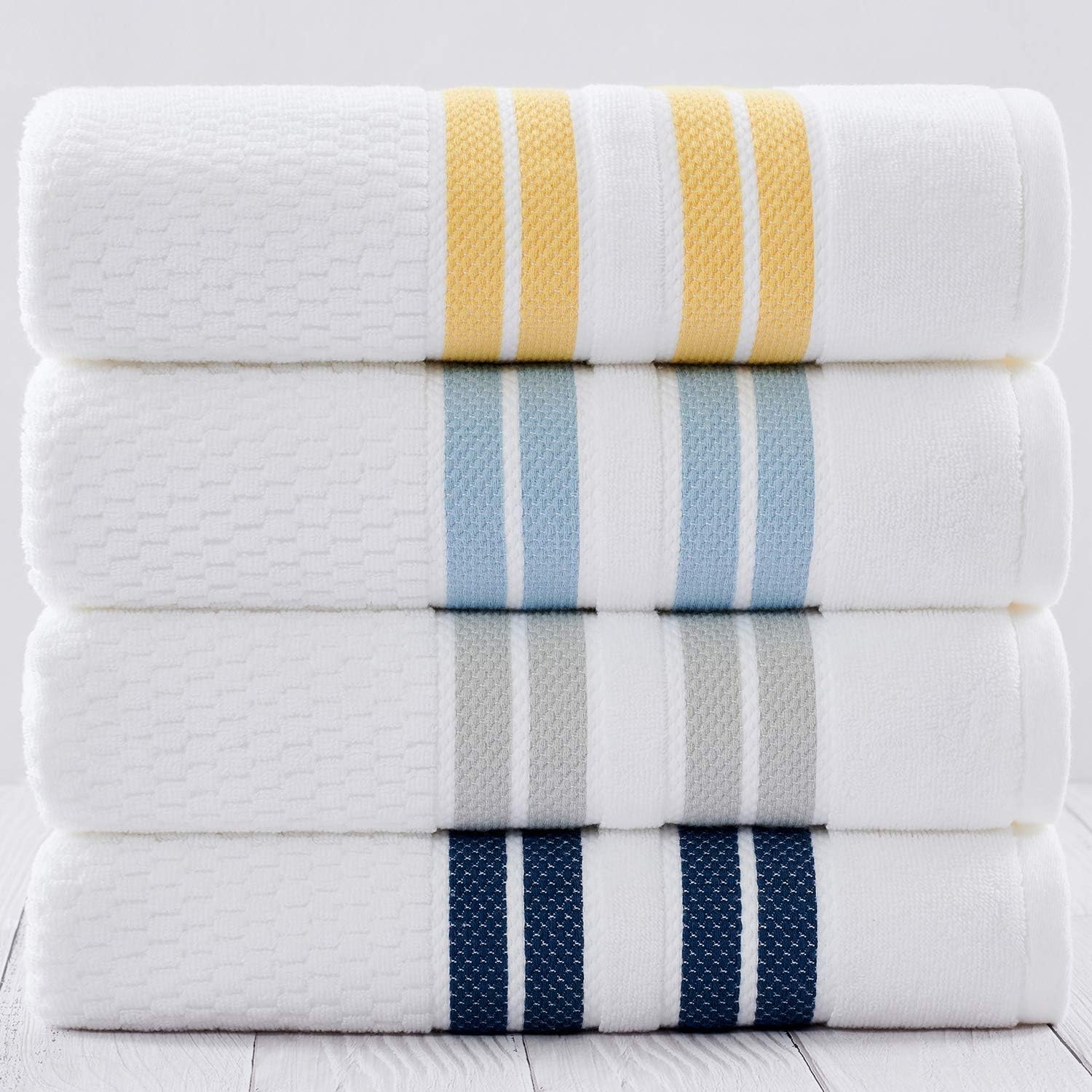 Truly Lou 100% Cotton Quick Dry Textured Bath Towel Set, 6 Piece Set - 2 Bath Towels, 2 Hand Towels and 2 Washcloths, Absorbent, Quick Dry, Soft, Striped Bathroom Towels Mayfield (Light Grey / White): Kitchen & Dining