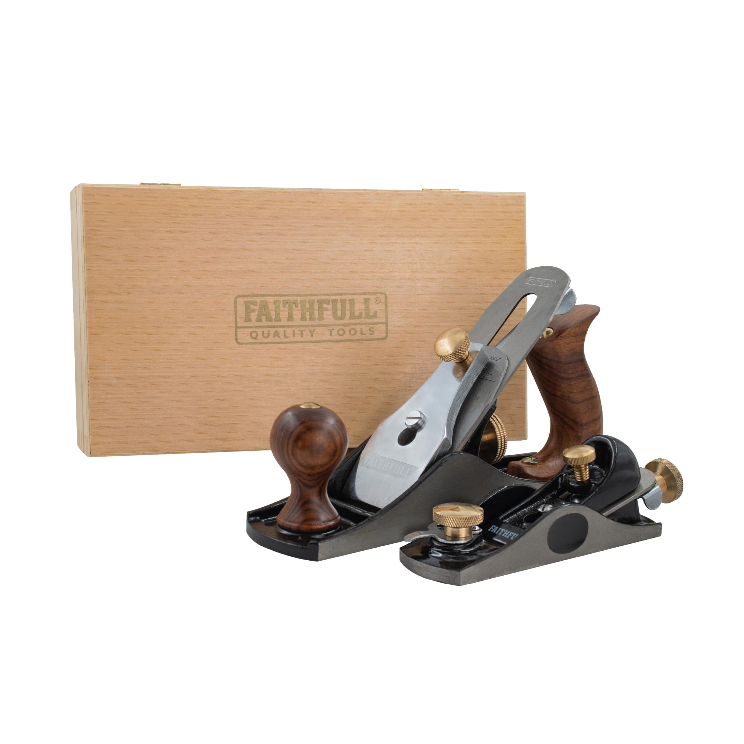 Faithfull No.4 & No. 60 ½ Plane Set in Wooden Storage Box – Precision Machined Cast Iron Hand Planes for Smoothing, Trimming, End Grain Work & General Woodworking