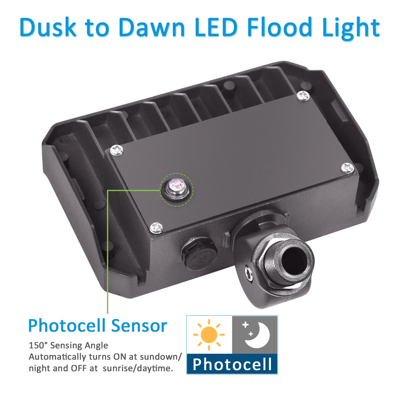 SZGMJIA 60W LED Flood Light with Knuckle, Outdoor Security Fixture Dusk-to-Dawn Photocell 5000K 7,800lm(300W Equivalent) 100-277V IP65 Waterproof with Base for Wall Mount for Entrance Garden Yard