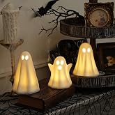 Light Up Ghost Halloween Decor,Ceramic Halloween Ghost Decorations Indoor | Set of 3, Timer Function,Ceramic Ghost Figurines Statue Cute Ghost Sculpture Spooky Halloween Decor for Home Table Tray