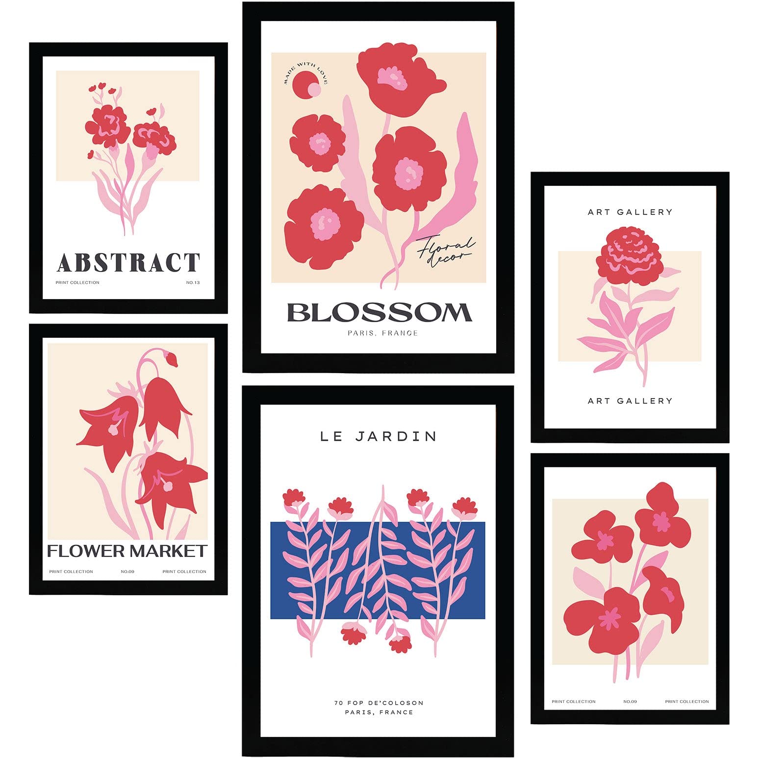 Nacnic Set of 6 Flower Posters. Blossoming. Nature and Botany Wall Art Prints in Vibrant Colours for Interior Design and Decoration. Sizes A3 & A4. Unframed.
