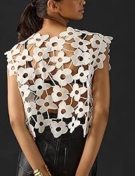 Yimoon Women's Hollow Out Floral Lace Vest