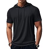 MAGCOMSEN Men's Short Sleeve Hoodie Workout Gym Athletic Cotton Lightweight Hooded T Shirts Sweatshirt