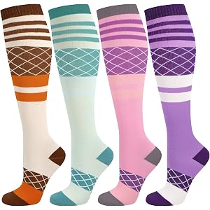 KKuSoxyy 4 Pairs Compression Socks for Women Men 15-20mmHg | Support Circulation Socks for Nurses Running Travel