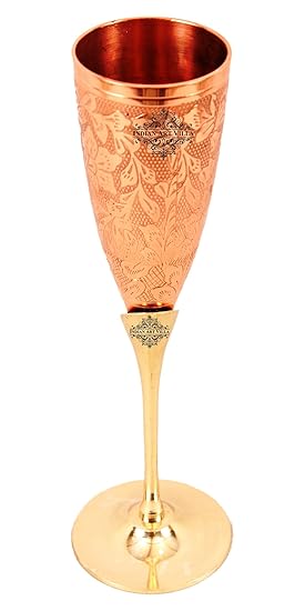 Indian Art Villa Handmade Copper Brass Champagne/Wine Glass, 150 ml, Brown