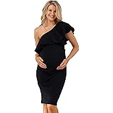 LaClef Women's Maternity Ruffled One Shoulder Side Ruching Dress