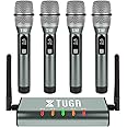 XTUGA UF4600 4 Channel UHF Wireless Microphone System Cordless Microphone with 4 Handheld Mic Mini Receiver Metal Build Long Distance 164ft for Church, Party, Outdoor Events