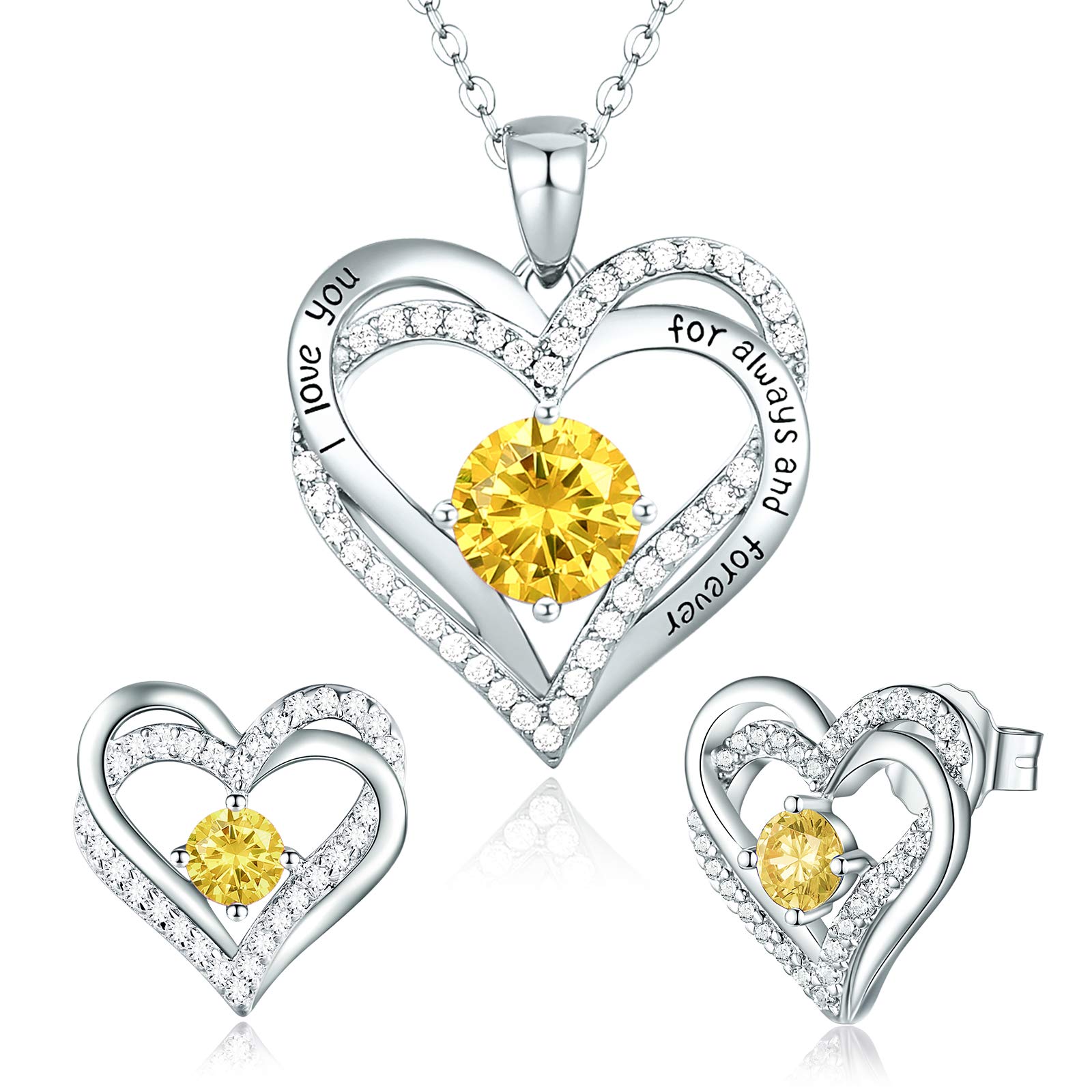CDE Jewellery Sets for Women 925 Sterling Silver Heart Necklace and Earrings Sets Anniversary Birthday Christmas Jewelry Gifts for Women Mum Girlfriend Her
