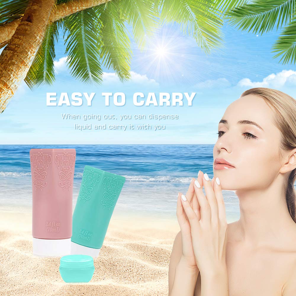 7 Pack Portable Travel Bottles Set,Refillable Cosmetic Containers Travel Containers,Leakproof Silicone Refillable,Squeezable Travel Containers for Cosmetic Shampoo Lotion Soap (2.4oz)