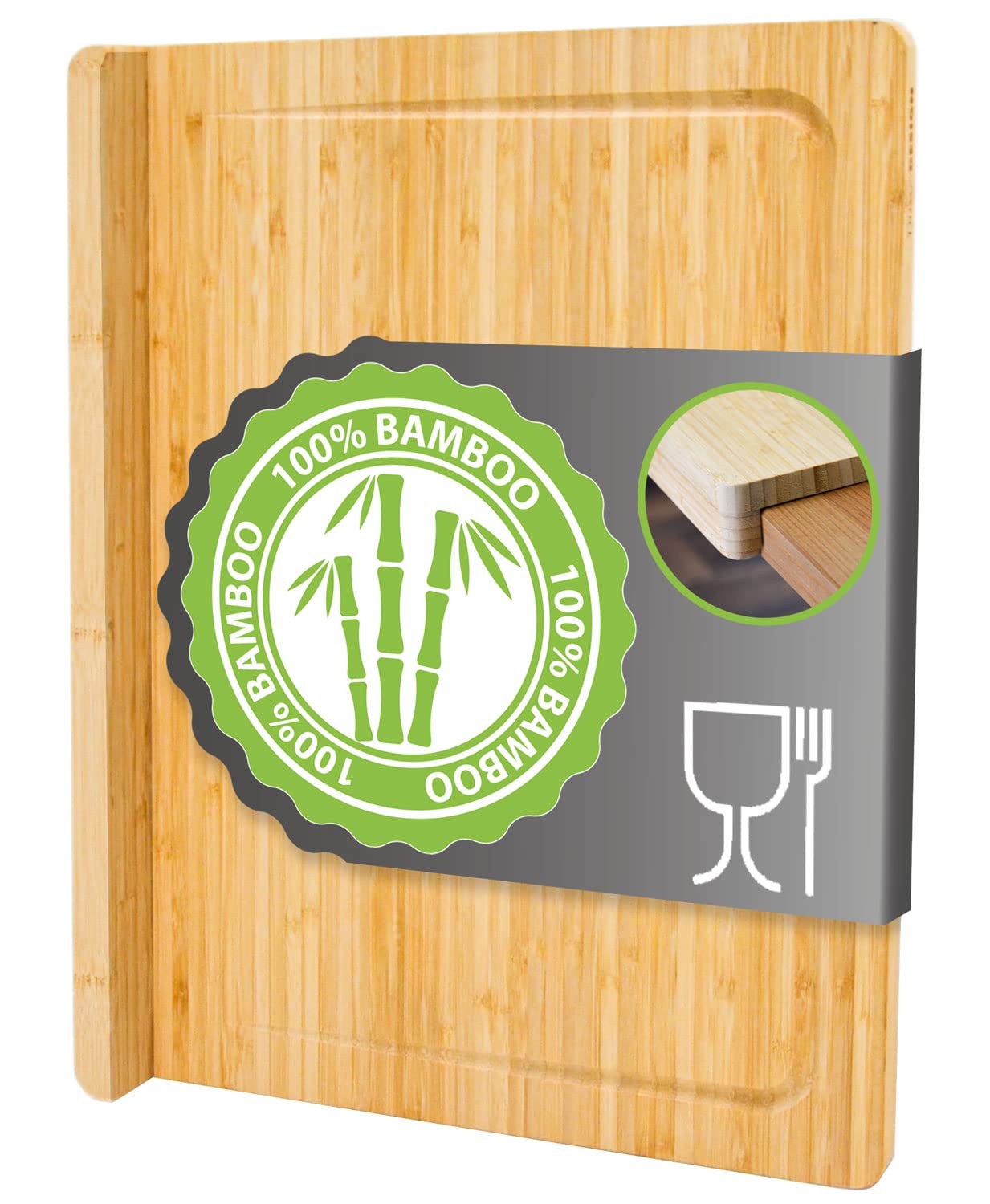 DuneDesign Worktop Chopping Board Counter Edge - 44x34x2 Bamboo Worktop Chopping Board - Bamboo Cutting Board with Lip - Bamboo Kitchen Worktop Bread Chopping Board Pasta Board Wooden Worktop Saver