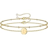 MONOZO Gold Initial Bracelets for Women Girls - Dainty 14K Gold Plated Layered Beaded Letter Initial Bracelet 26 Alphabet Disc Monogram Charm Bracelet Jewelry Gifts for Her