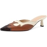 Kitten Heel Mules for Women Pointed Toe Pumps Close Toe Western Heels | Stitching Flame Design Comfortable Heeled Mules for Casual