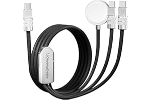 chubbycable Tri-Flex 3 in 1 USB C Cable for Apple Watch Charger Silicone 100W Multi Charging Cable Fast Charge Compatible with iPhone 16/15 Series iWatch iPad Airpods MacBook, 4.1FT, Black