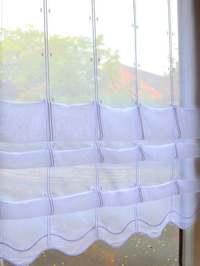 Cliprollo Scheibengardine Welle Höhe 145cm ungerafft weiß Voile | Breite der Gardine frei wählbar in 16cm Schritten | Clipraf