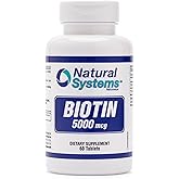 Biotin 60 Tablets 5000 mcg by Natural Systems | Biotin Hair Growth Support Pills | Hair Skin Nails Vitamins for Men and Women | Supplement Improves Cell Growth