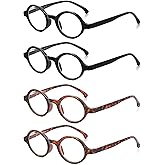 JM Set of 4 Retro Round Reading Glasses Spring Hinge Readers Men Women Glasses for Reading 4 Pack Mix