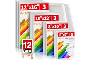 Paroto Canvas for Painting 12 Pack, Multi-Size Painting Canvas Boards Set 5x7, 8x10, 10x12, 12x16 Inches, 100% Cotton Blank Canvas Oil Acrylic Watercolor Pouring Paint for Kids, Beginners, Artists