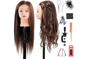 Armmu Mannequin Head with Hair 80% Human Hair Doll Head 26"-28" Hairdresser Practice Training Head Cosmetology Manikin with 9 Tools and Clamp - #4 Brown