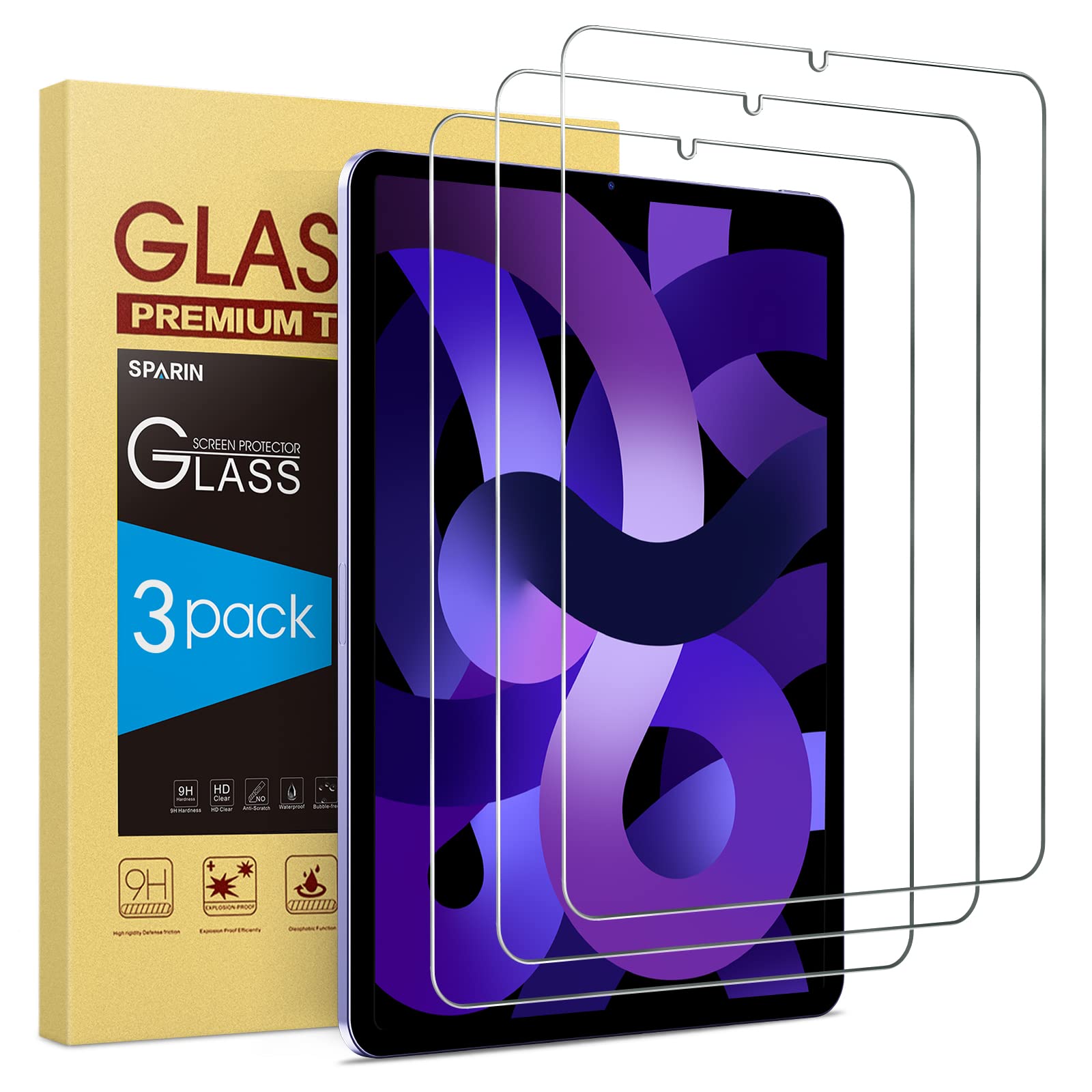 SPARIN 3 Pieces Tempered Glass Compatible with iPad Air 4 2020, Screen Protector Film for iPad Air 4th Generation 10.9 Inch, Glass Protector, Easy Installation