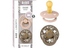 BIBS Colour Liberty Soother 2-Pack, BPA Free Dummy Pacifier, Round Nipple. Natural Rubber Latex, Made in Denmark, Size 2 (6-18 Months), Capel Blush