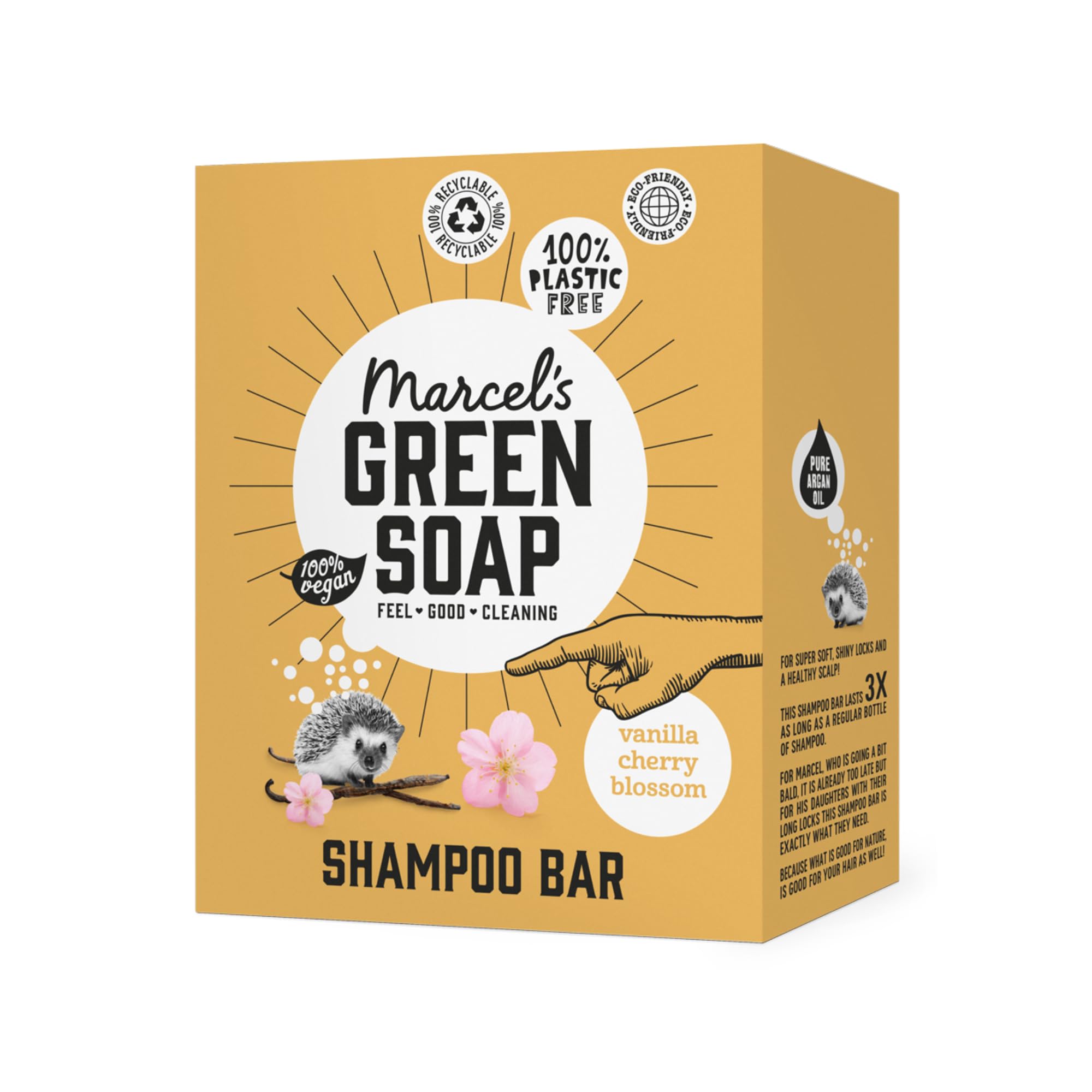 Marcel's Green Soap - Shampoo Bar Vanilla & Cherryblossom - Daily use, plastic and sulfate free - Saves 3 bottles of regular Shampoo - 100% Eco friendly - 100% Vegan - 97% Biodegradable - 90 G