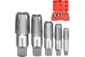 JTWKING NPT Thread Forming Taps - 5 Pieces 1/8", 1/4", 3/8", 1/2", 3/4" Pipe Taps Set with Storage Box Drill Bits for Cleaning or Re-thread Damaged or Jam Pipe Threads, High-speed Steel Material