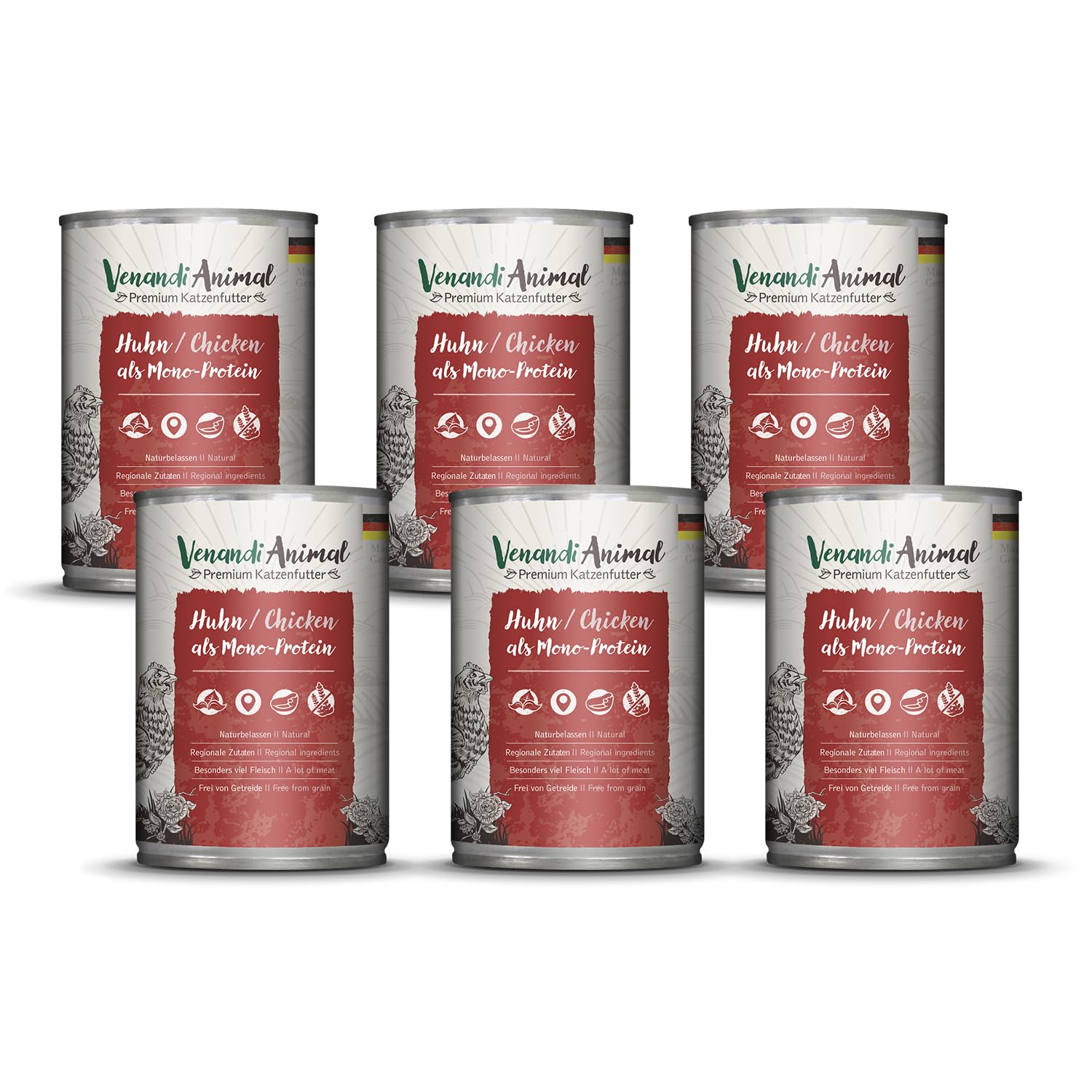 Venandi Animal Premium Cat Food, Chicken as Monoprotein, Wet Food, Grain-Free and Natural, Pack of 6 (6 x 400 g)