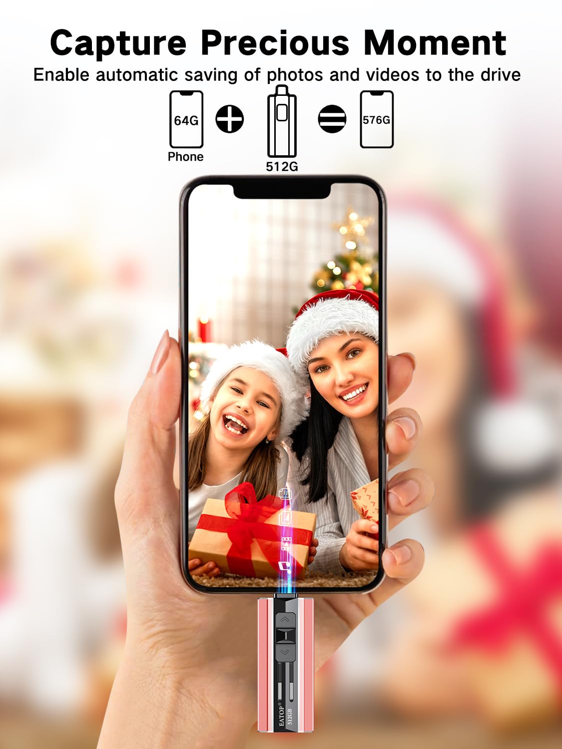 EATOP 512GB Flash Drive Intended for iPhone iPad, Memory Stick Storage for Photos and Videos Backup, Compatible with iPhone iPad Android PC, Plug and Play, No Application Required (Pink)
