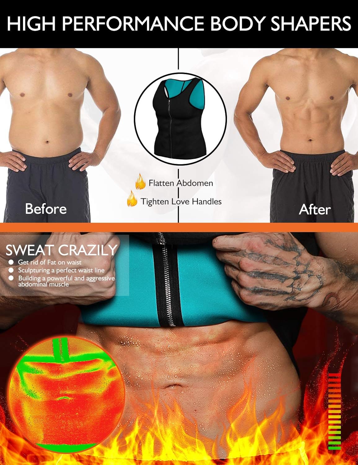 NonEcho Men Sauna Sweat Vest Weight Loss Waist Trainer Vest Neoprene Tank Top Shapewear Slimming Shirt Workout Suit: Clothing