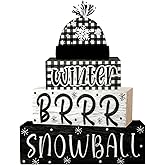 4 Pcs Christmas Decorations Indoor - Wooden Snowball Table Decoration for Home - Christmas Centerpiece For Table - Winter Tiered Tray Decor Rustic Farmhouse Xmas Gift for Home Kitchen Mantel