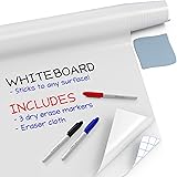 Kassa Large Whiteboard Wall Sticker Roll - 17.3" x 96” (8 Feet) - 3 Dry Erase Board Markers Included - Adhesive White Board W