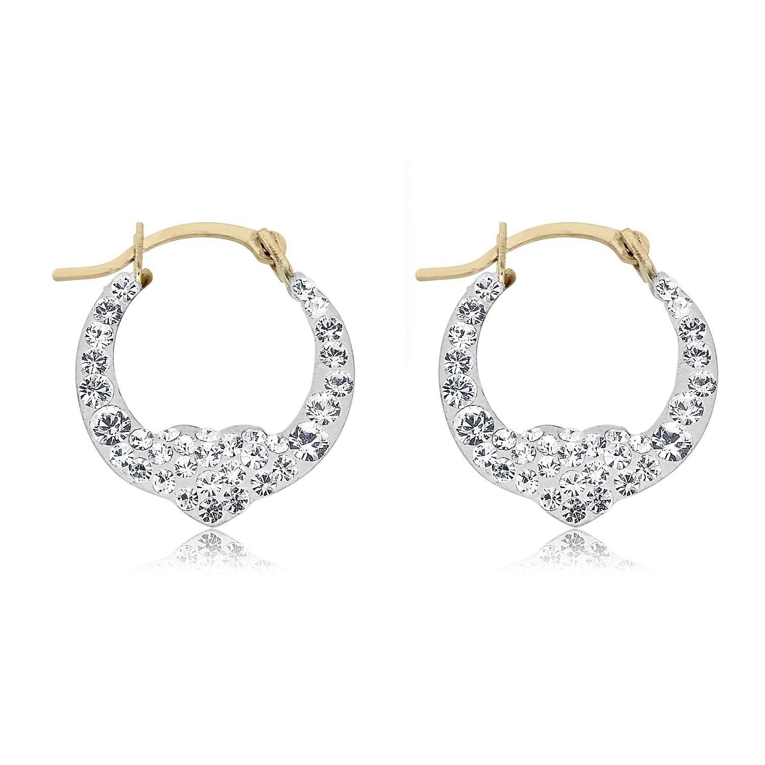 AVORA 10K Yellow Gold Heart Swarovski Crystal Elements Hoop Earrings
