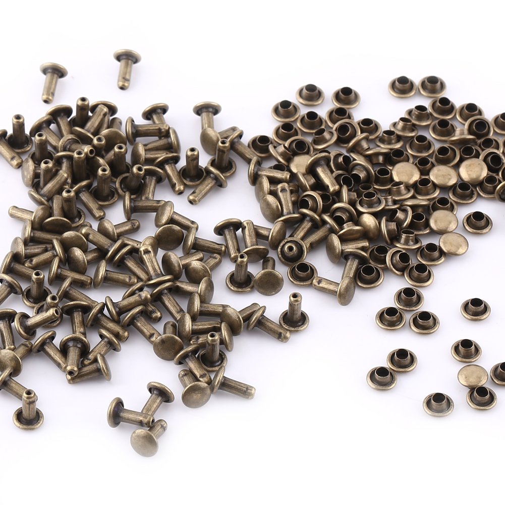 Walfront 100-Piece Double Cover Rivets for Leather Craft Repairs & DIY Decorations | Tubular Metal Studs Kit (6x8mm Bronze) for Handmade Bags, Shoes, and Accessories
