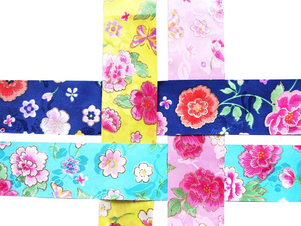 Hannah Blossom Hanbok Fabric Ribbon, Pink+Yellow+Blue+Navy (Width 1.58" 3Yard X Color) Total 12Yard