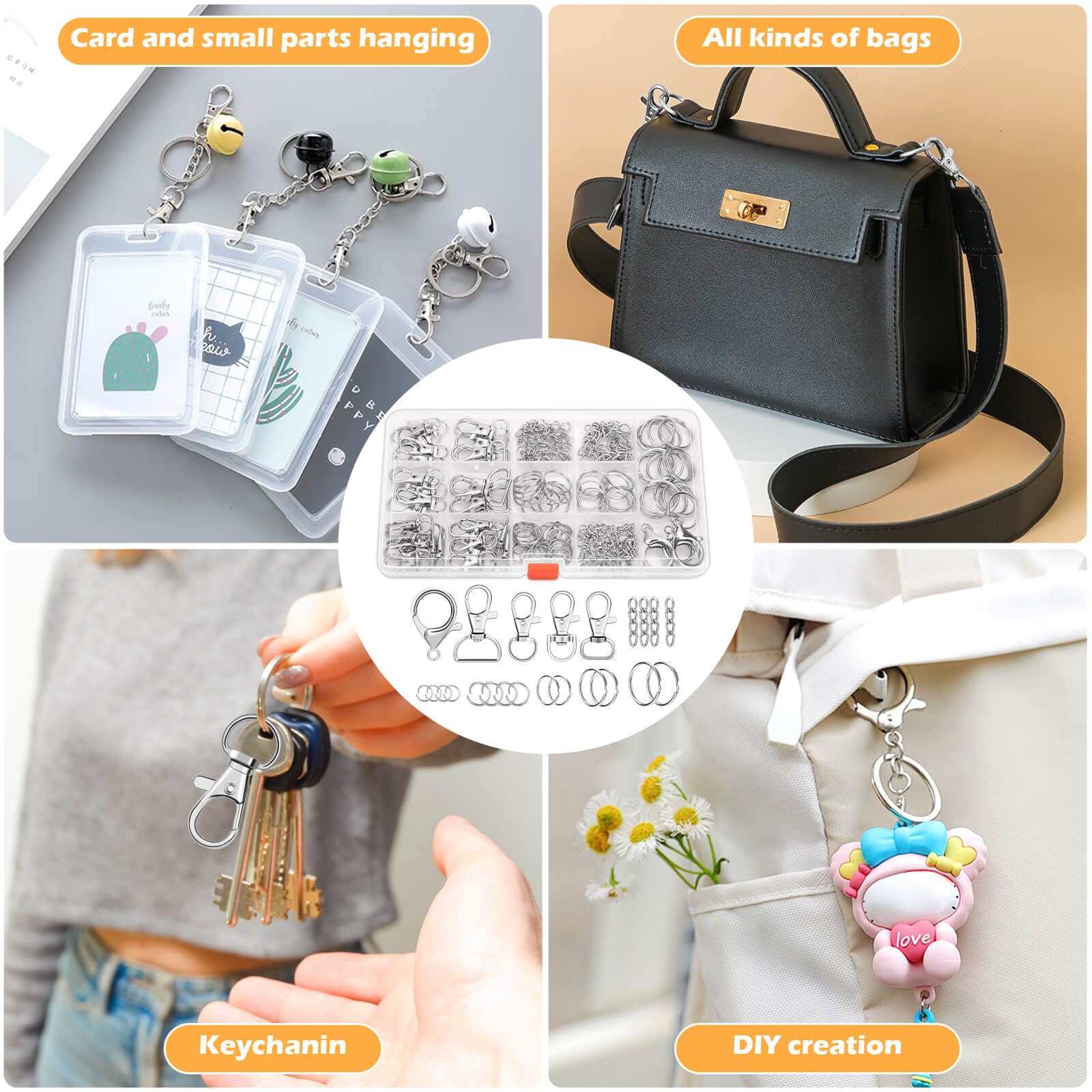 PAXCOO 300PCS Keychain Making Kit, Keychain Craft Supplies Including Key Chain Clips, Lanyard Snap Hooks, Key Rings and Jump Rings for Key Chain Making, Purse Making, Lanyard Making