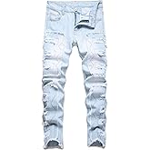 Anbreuinron Boy's Skinny Fit Ripped Destroyed Distressed Stacked Fashion Denim Jeans Pants,260-1,12