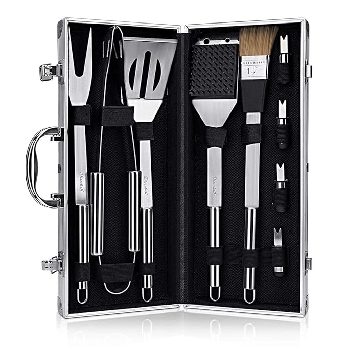 Blusmart Grillbesteck Koffer Edelstahl, Grillbesteck Set Profi 9-teilig im Aluminium BBQ Grillzubehör Set für Camping, Grillz