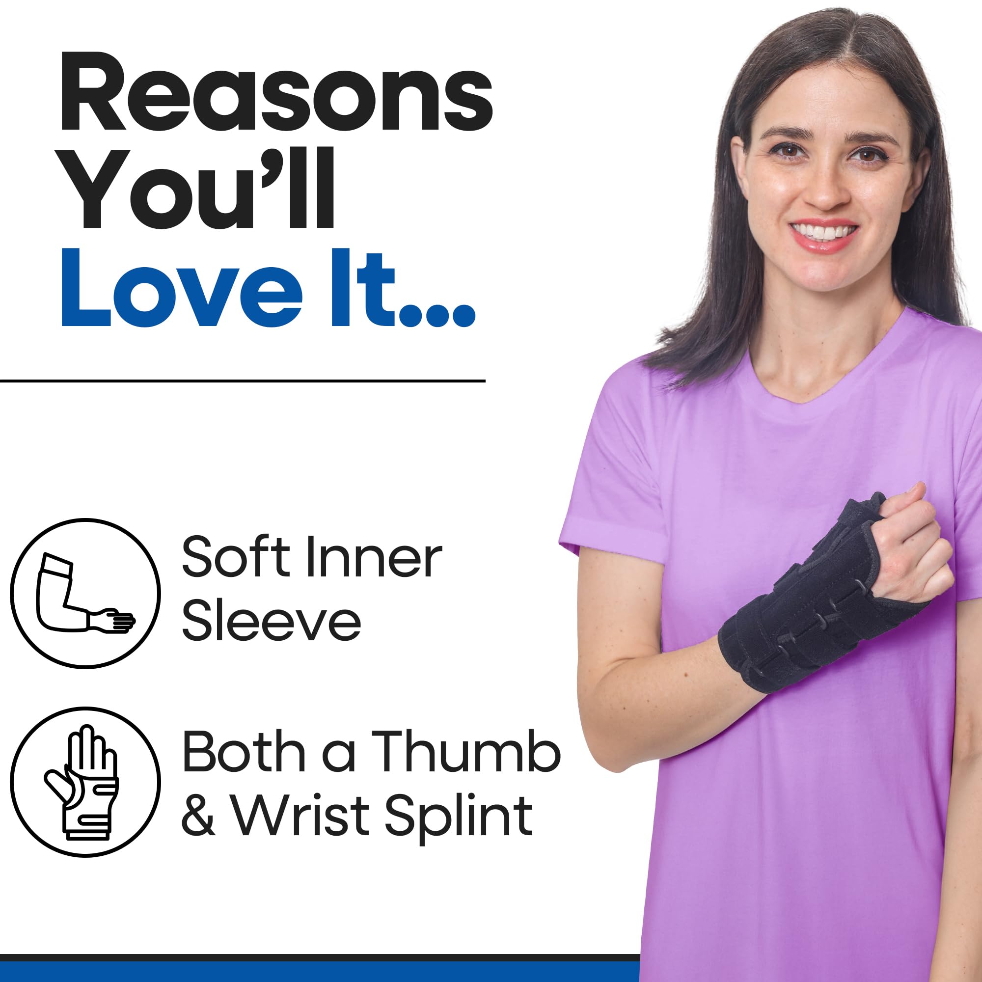Thumb Spica Splint Right Hand & Wrist Brace | Wrist Splint and Thumb Splint to Support Sprains, Tendinosis, De Quervain's Tenosynovitis, Fractures | Trigger Thumb Brace for Carpal Tunnel (Right S/M)