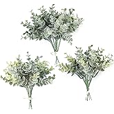 Floroom Artificial Flocked Eucalyptus Stems Faux Greenery Spray, 18pcs Best Filler Fake Plants for DIY Wedding Bouquet Centerpieces Arrangement